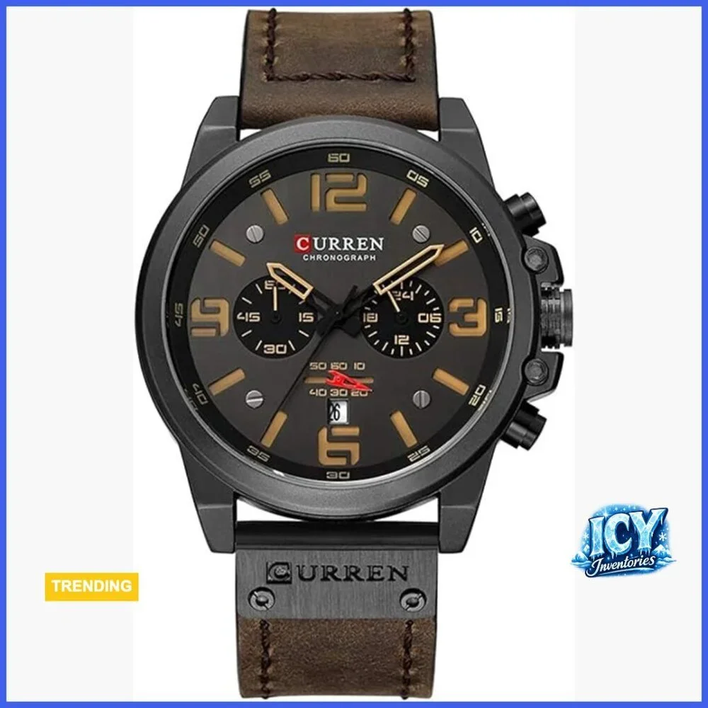 Men's Sport Military Analog Quartz Watch Leather Strap Chronograph Waterproof